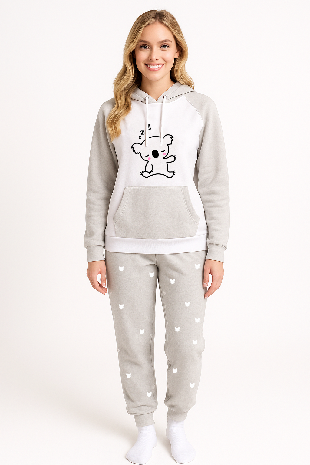 Pijama para Mujer Gris Perla Koala En Fleece y Dulceabrigo