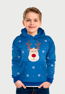 Buzo Hoodie para Niños | Azul | Colección Navidad Rudolph