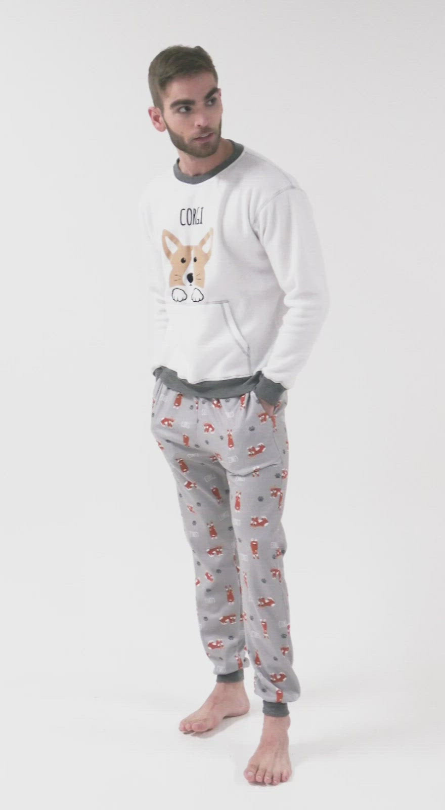 Pijama termica Hombre Blanca Gris | Corgi | En Fleece y Dulceabrigo |