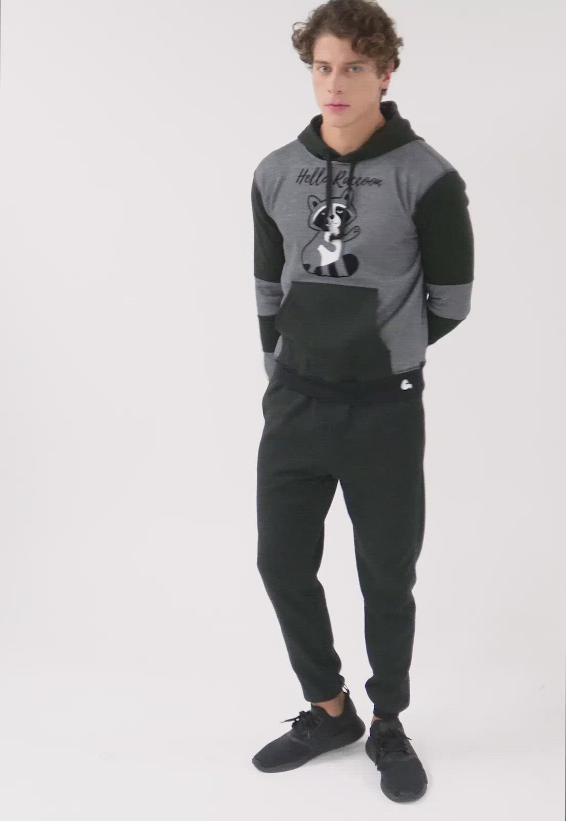 Buzo Hoodie para Hombre | Negro y Gris | Mapache
