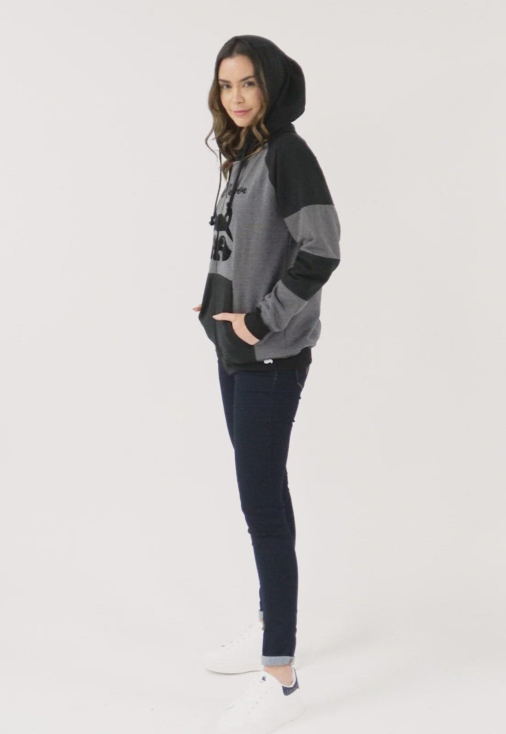 Chaqueta Hoodie para Mujer | Gris y Negra | Mapache
