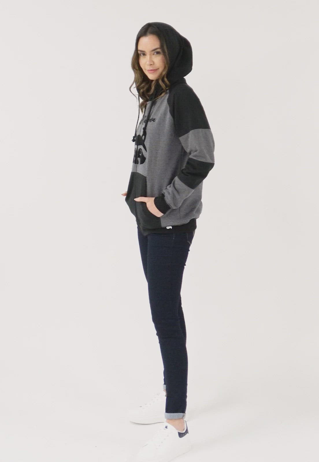 Chaqueta Hoodie para Mujer | Gris y Negra | Mapache