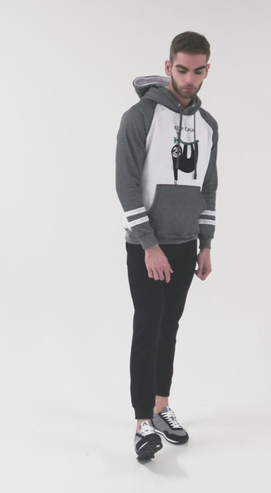 Buzo Hoodie para Hombre | Gris y Blanco | Oso Perezoso