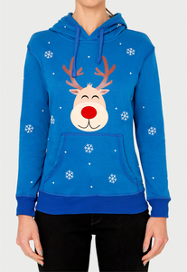 Buzo Hoodie para Mujer | Azul | Colección Navidad Rudolph