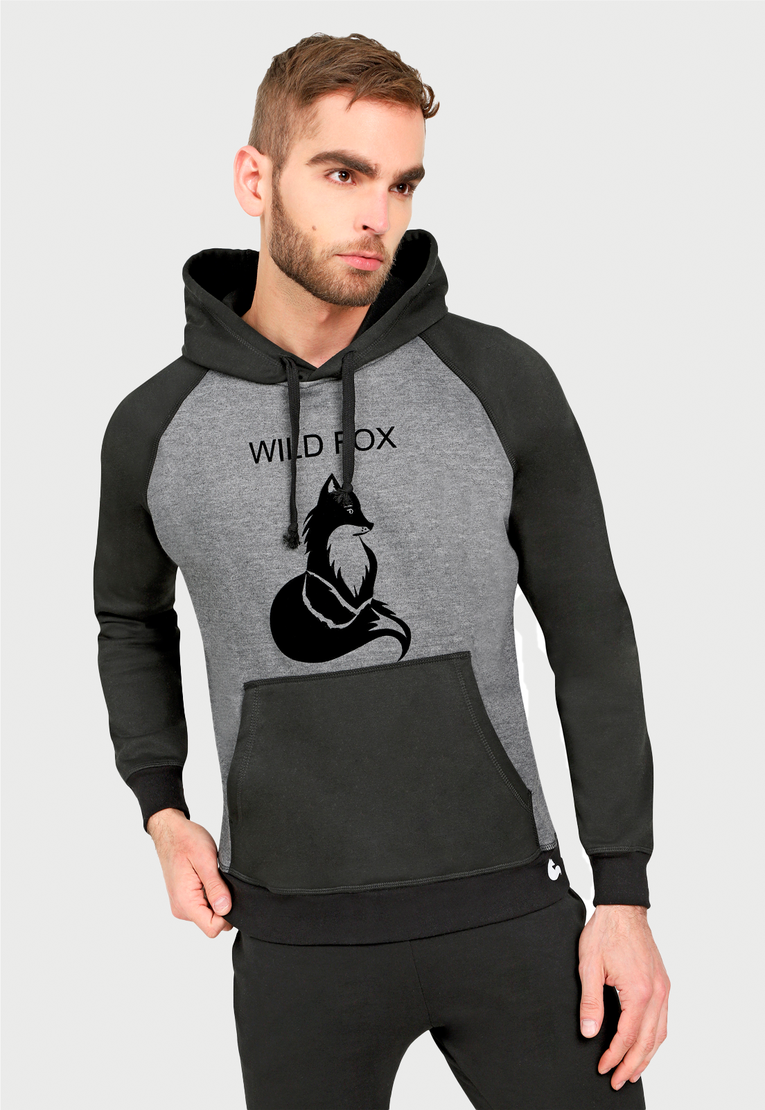 Buzo Hoodie para Hombre | Negro y Gris | Zorro Salvaje