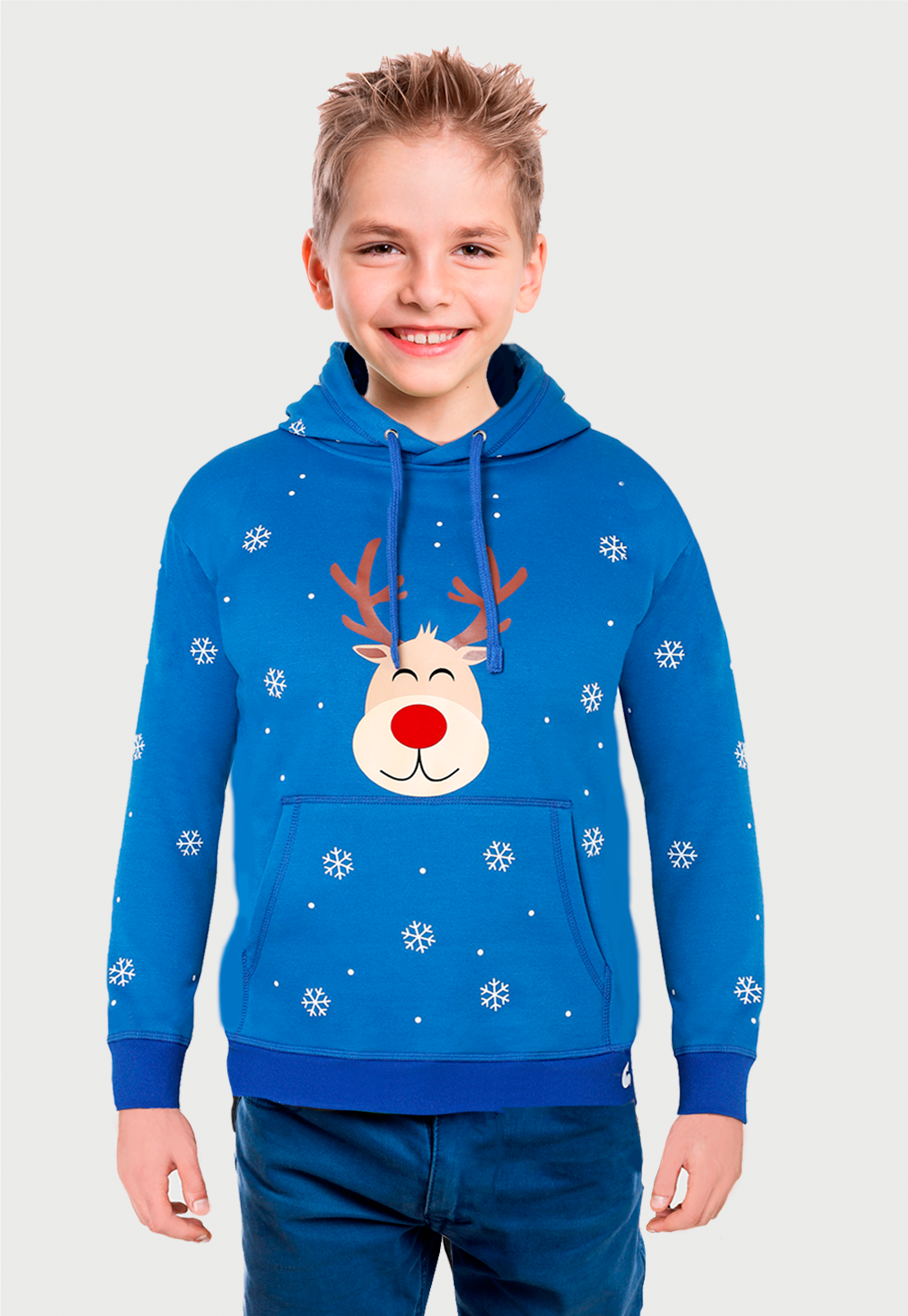 Buzo Hoodie para Niños | Azul | Colección Navidad Rudolph