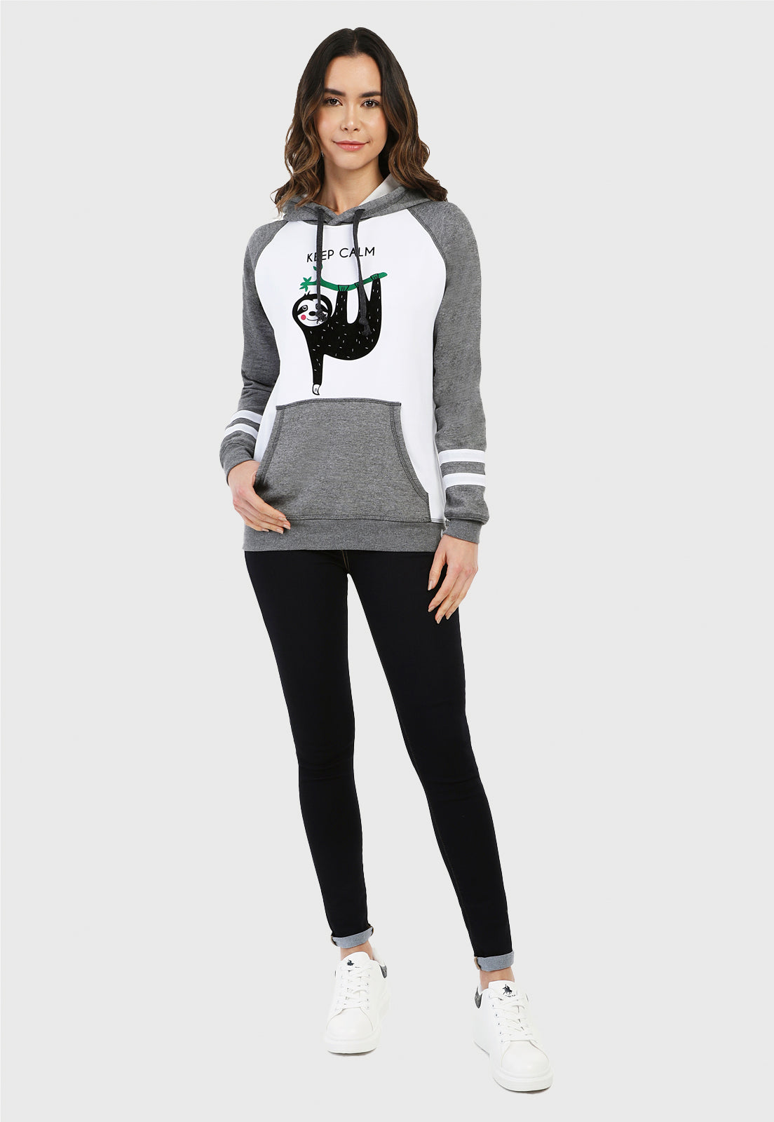 Buzo Hoodie para Mujer Gris y Blanco | Oso Perezoso