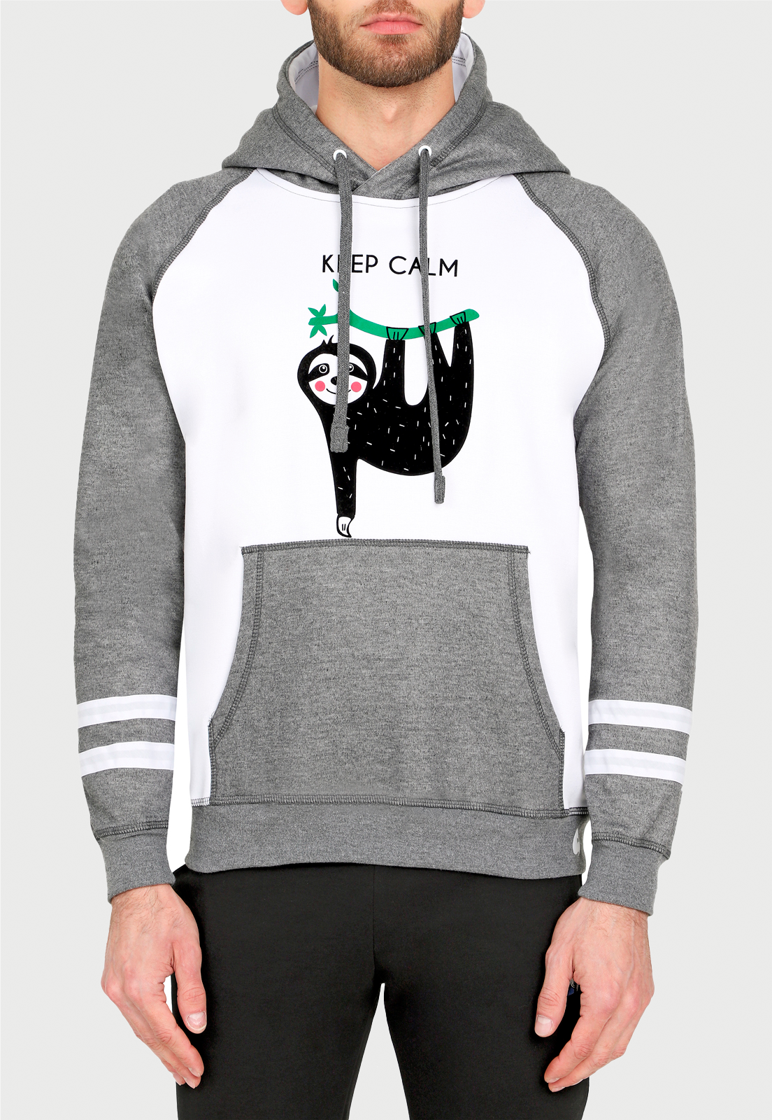 Buzo Hoodie para Hombre | Gris y Blanco | Oso Perezoso
