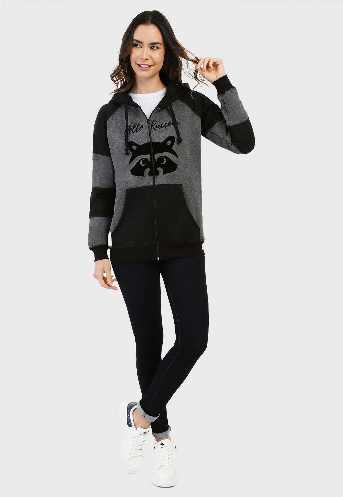 Chaqueta Hoodie para Mujer | Gris y Negra | Mapache
