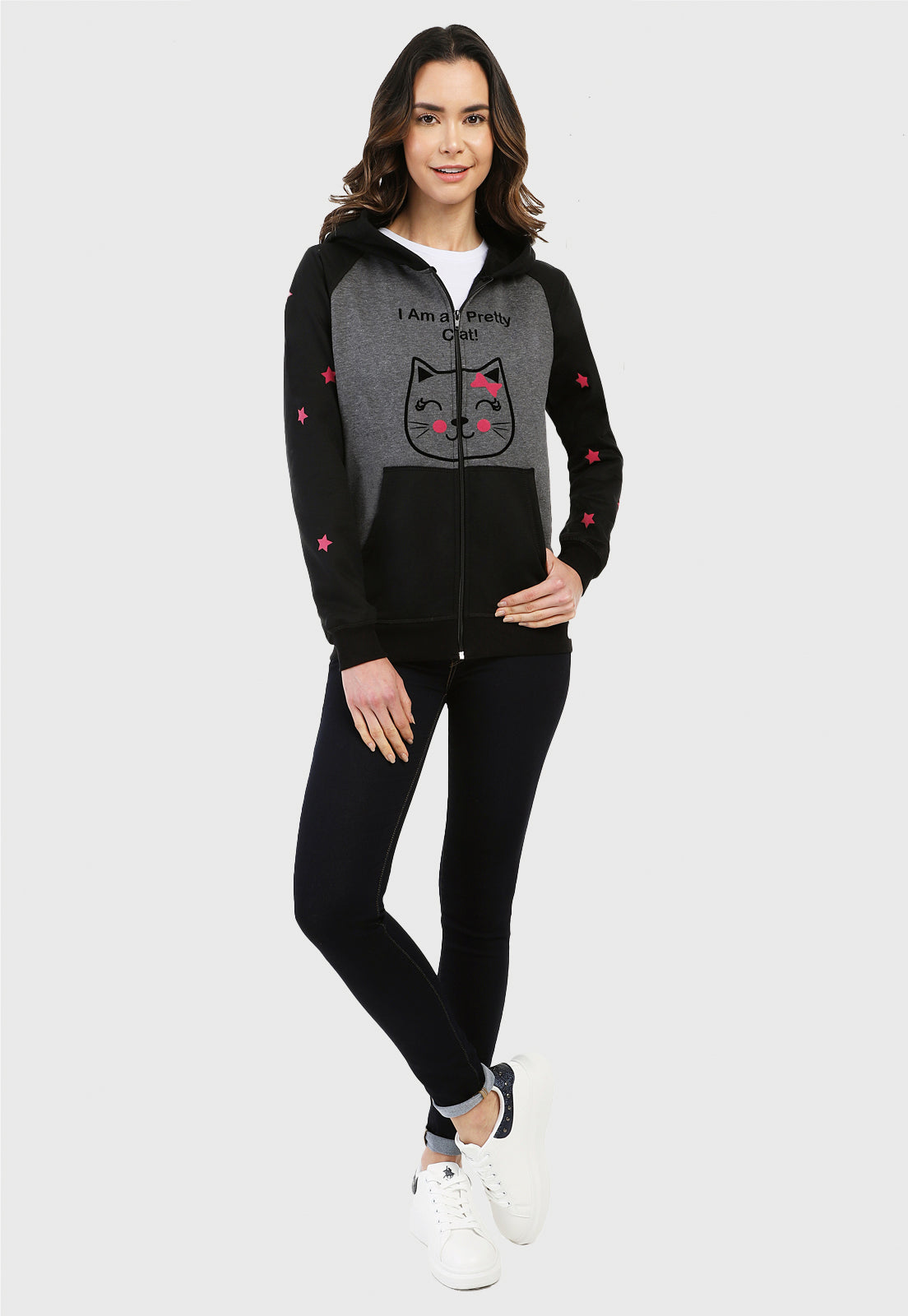 Chaqueta Hoodie para Mujer | Gris y Negra | Gata Pretty Cat