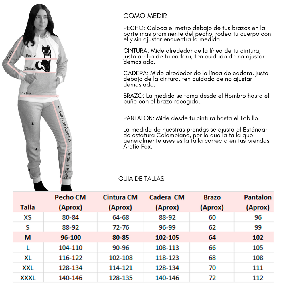 Tabla guía para las tallas de mujer Arctic Fox Colombia