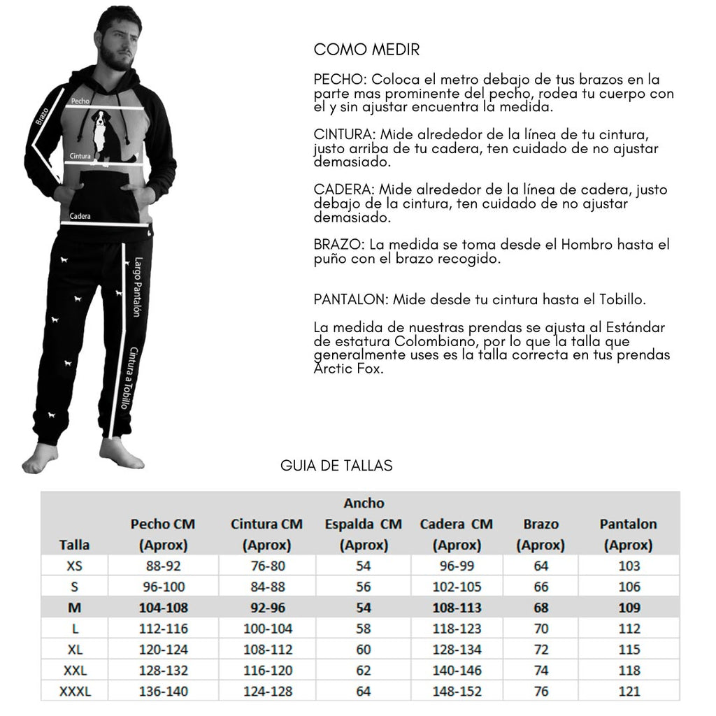 Tabla guía para las tallas de hombre Arctic Fox Colombia