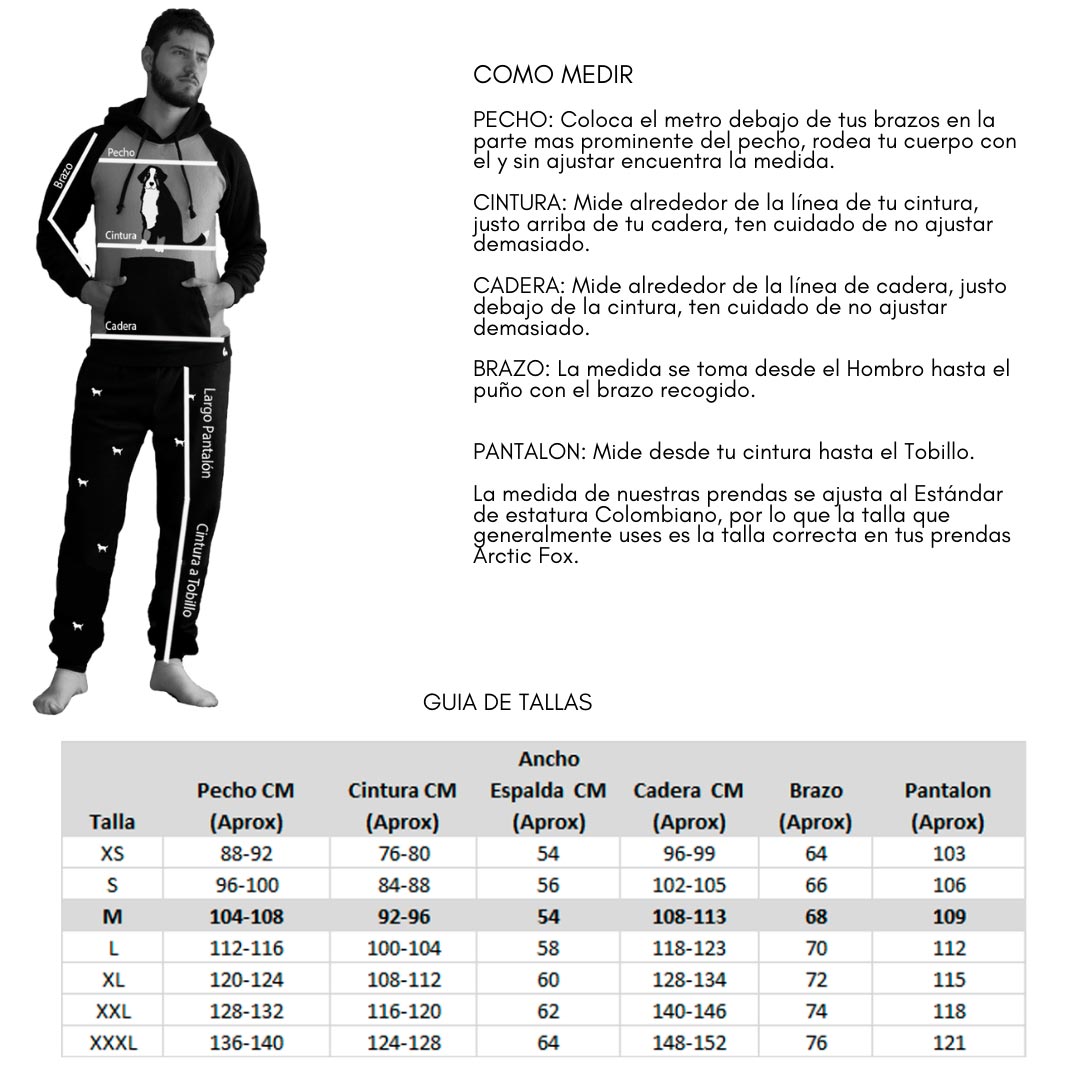 Tabla guía para las tallas de hombre Arctic Fox Colombia