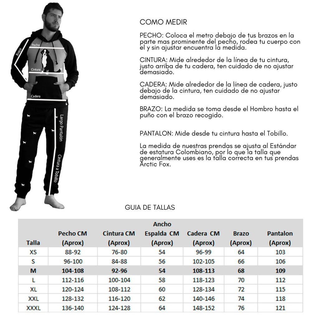 Cuadro de tallas pijamas para hombre Arctic Fox Colombia