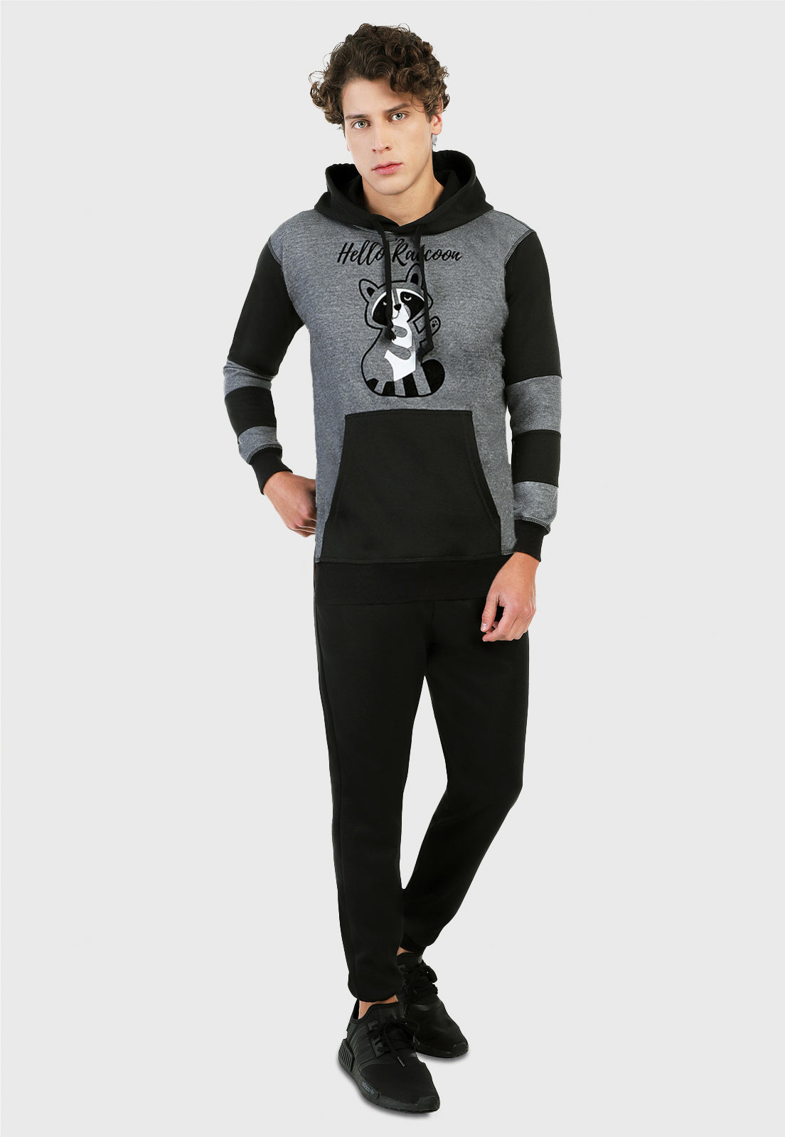 Buzo Hoodie para Hombre | Negro y Gris | Mapache