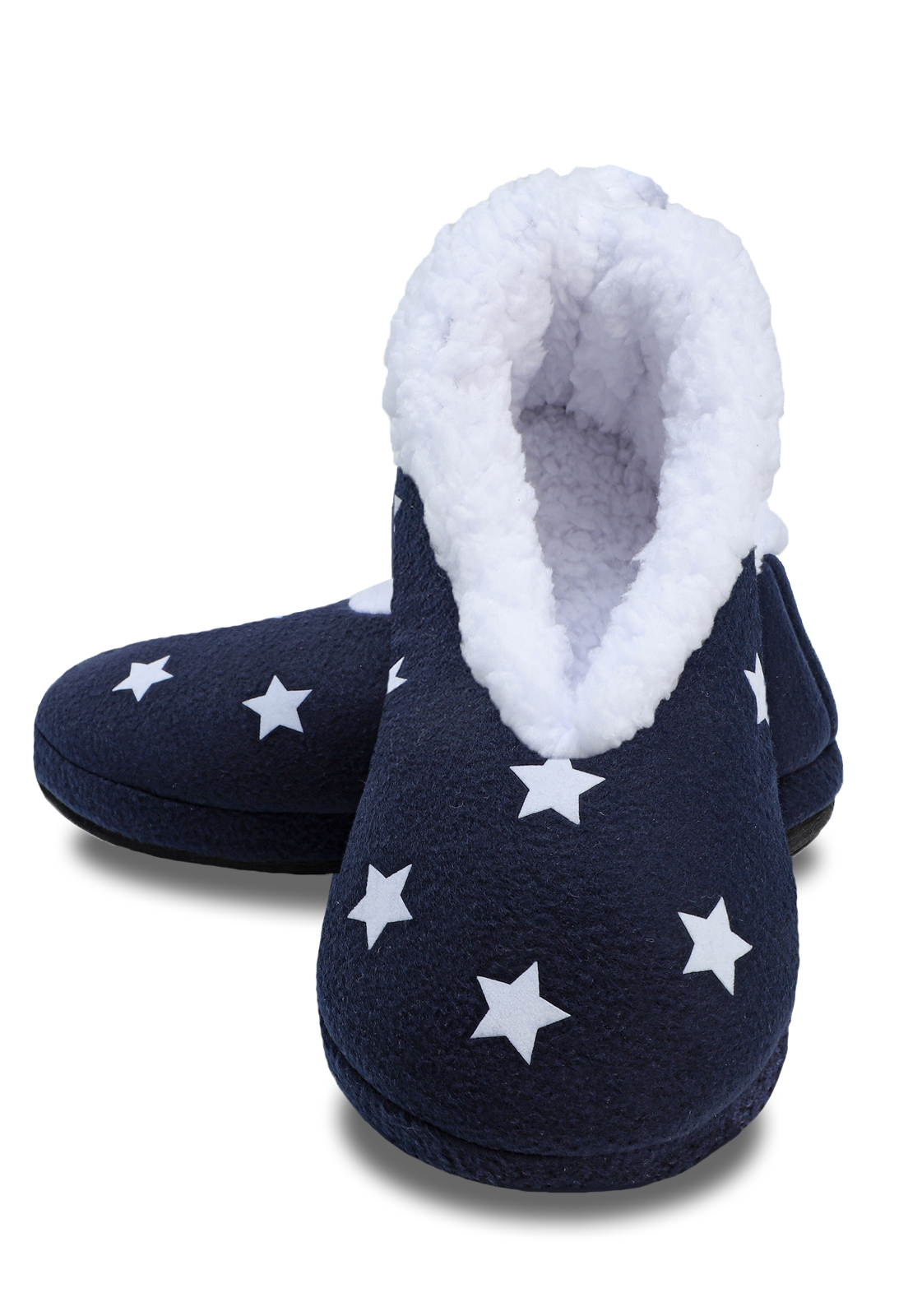 pantuflas azules con estampado de estrellas y suela de caucho 