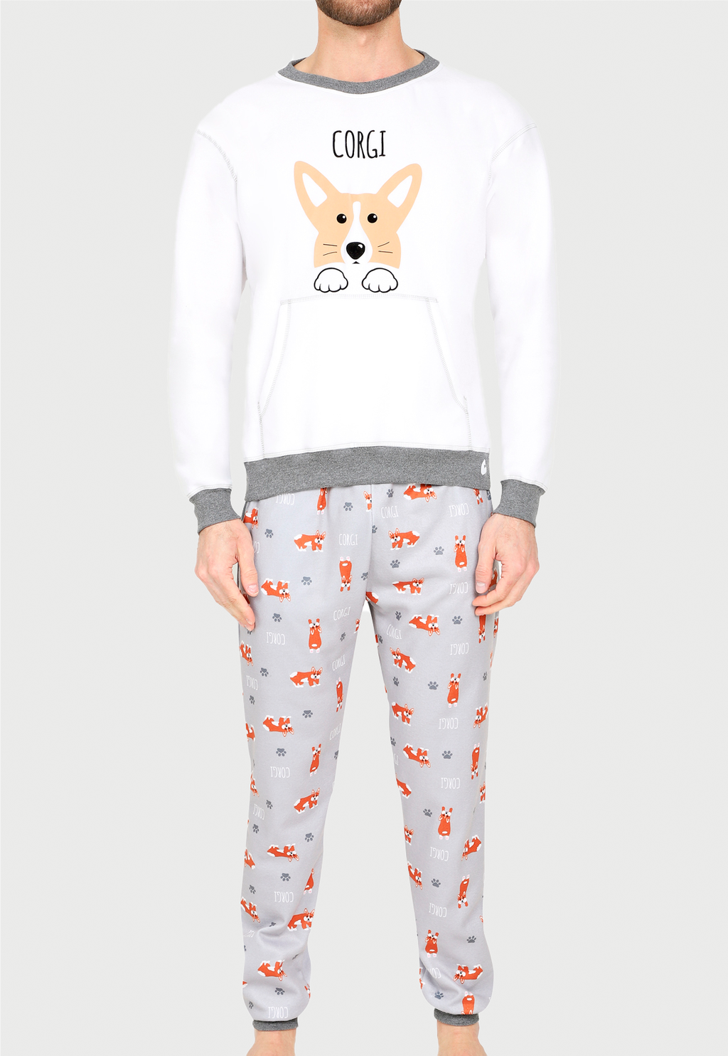 Pijama termica Hombre Blanca Gris | Corgi | En Fleece y Dulceabrigo |