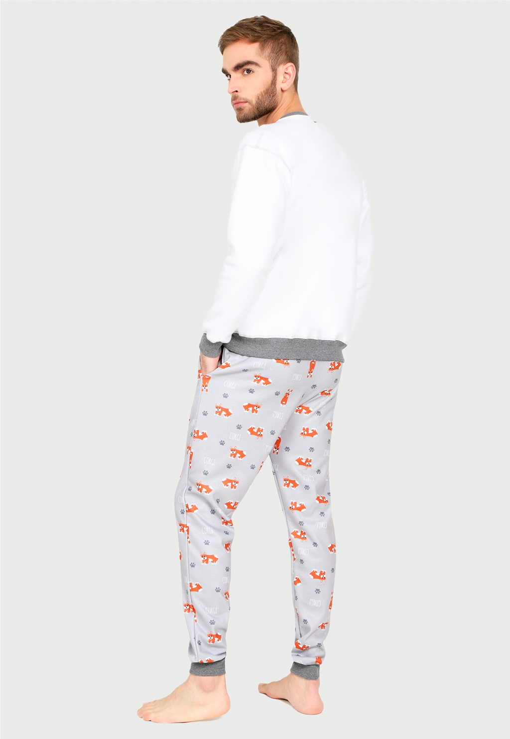Pijama termica Hombre Blanca Gris | Corgi | En Fleece y Dulceabrigo |
