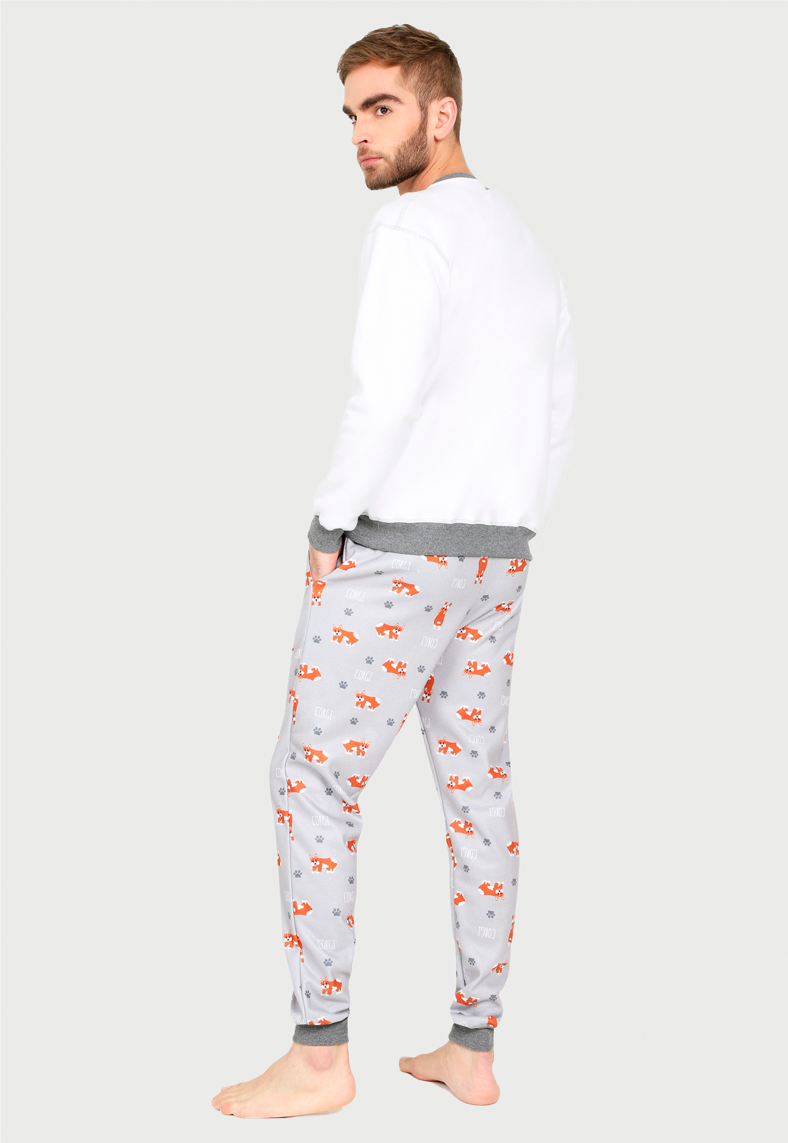 Pijama termica Hombre Blanca Gris | Corgi | En Fleece y Dulceabrigo |