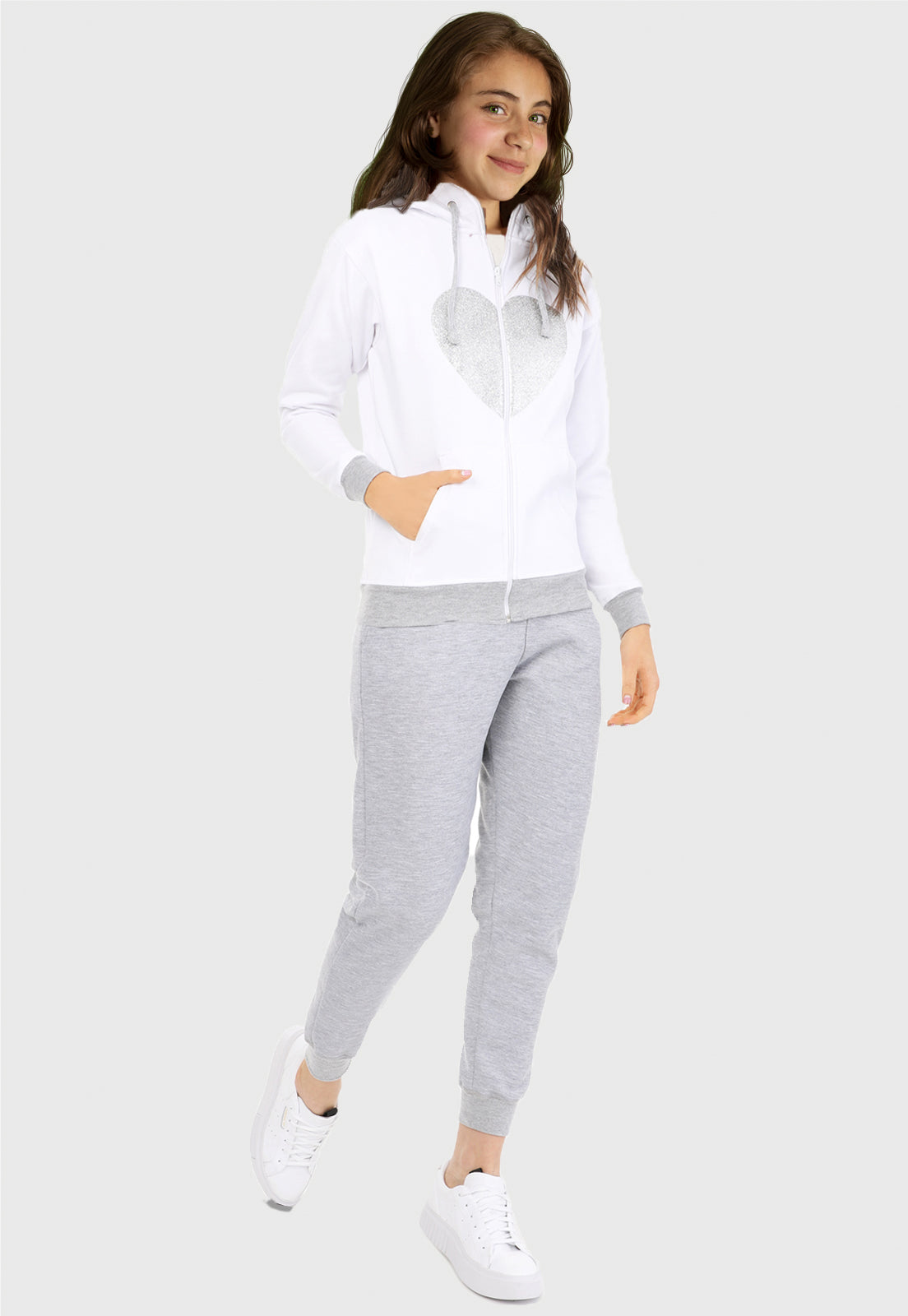 Sudadera para Niña Chaqueta Blanca y Gris | Corazón Brillante