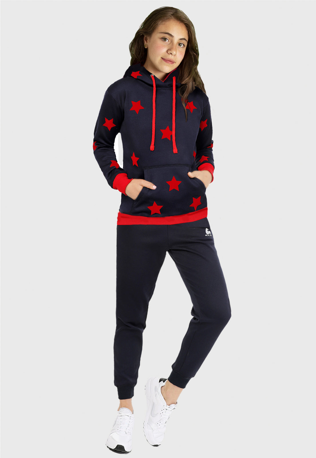 Conjunto de Sudadera para Niña | Buzo Hoodie azul | Estrellas Rojas