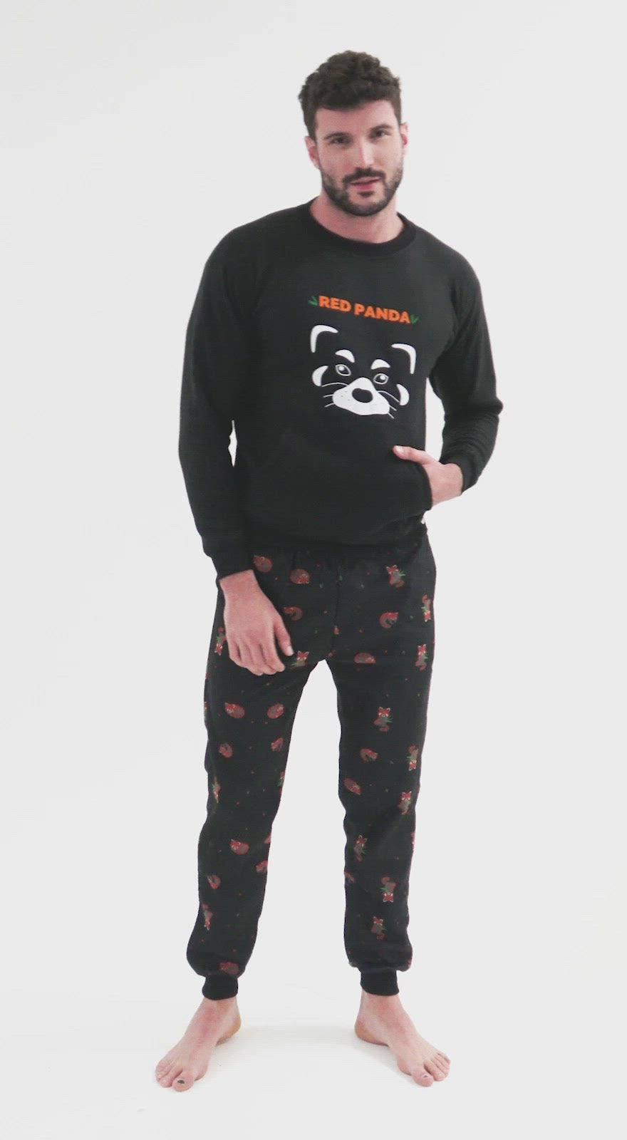 Pijama Termica Hombre Negra | Panda Rojo |Fleece |Dulceabrigo |