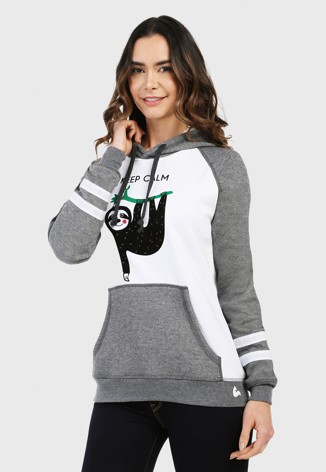 Buzo Hoodie para Mujer Gris y Blanco | Oso Perezoso