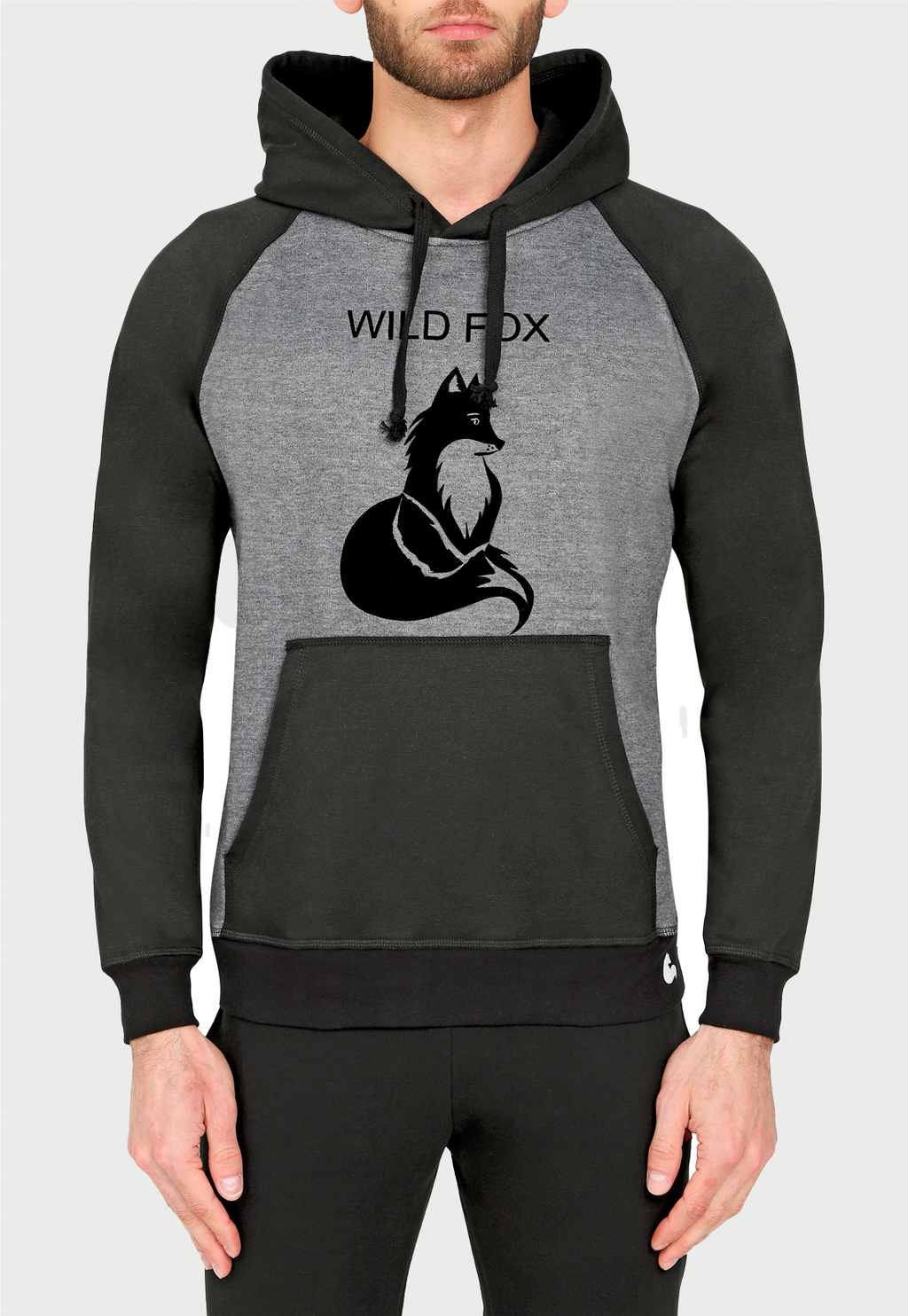 Buzo Hoodie para Hombre | Negro y Gris | Zorro Salvaje