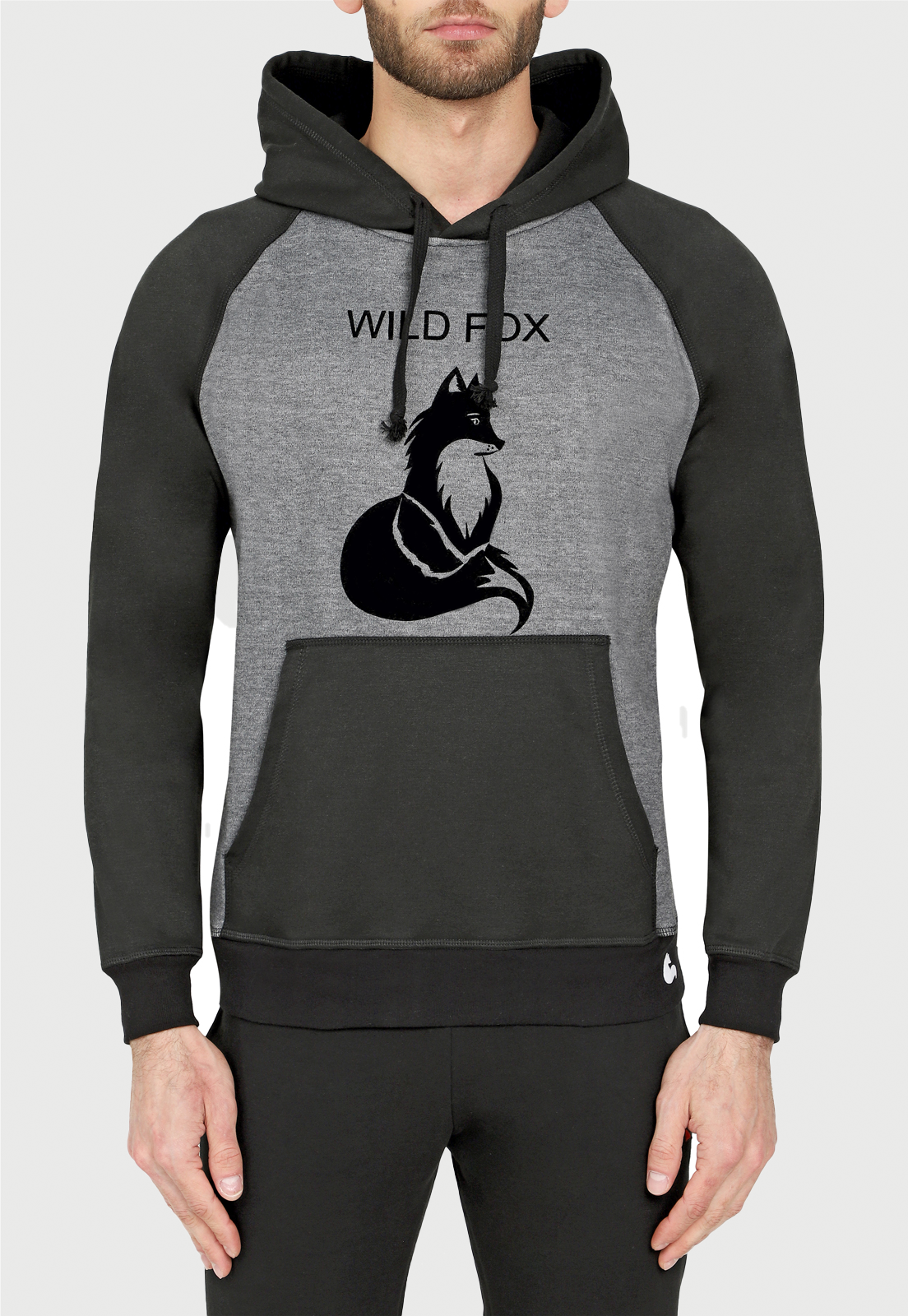 Buzo Hoodie para Hombre | Negro y Gris | Zorro Salvaje