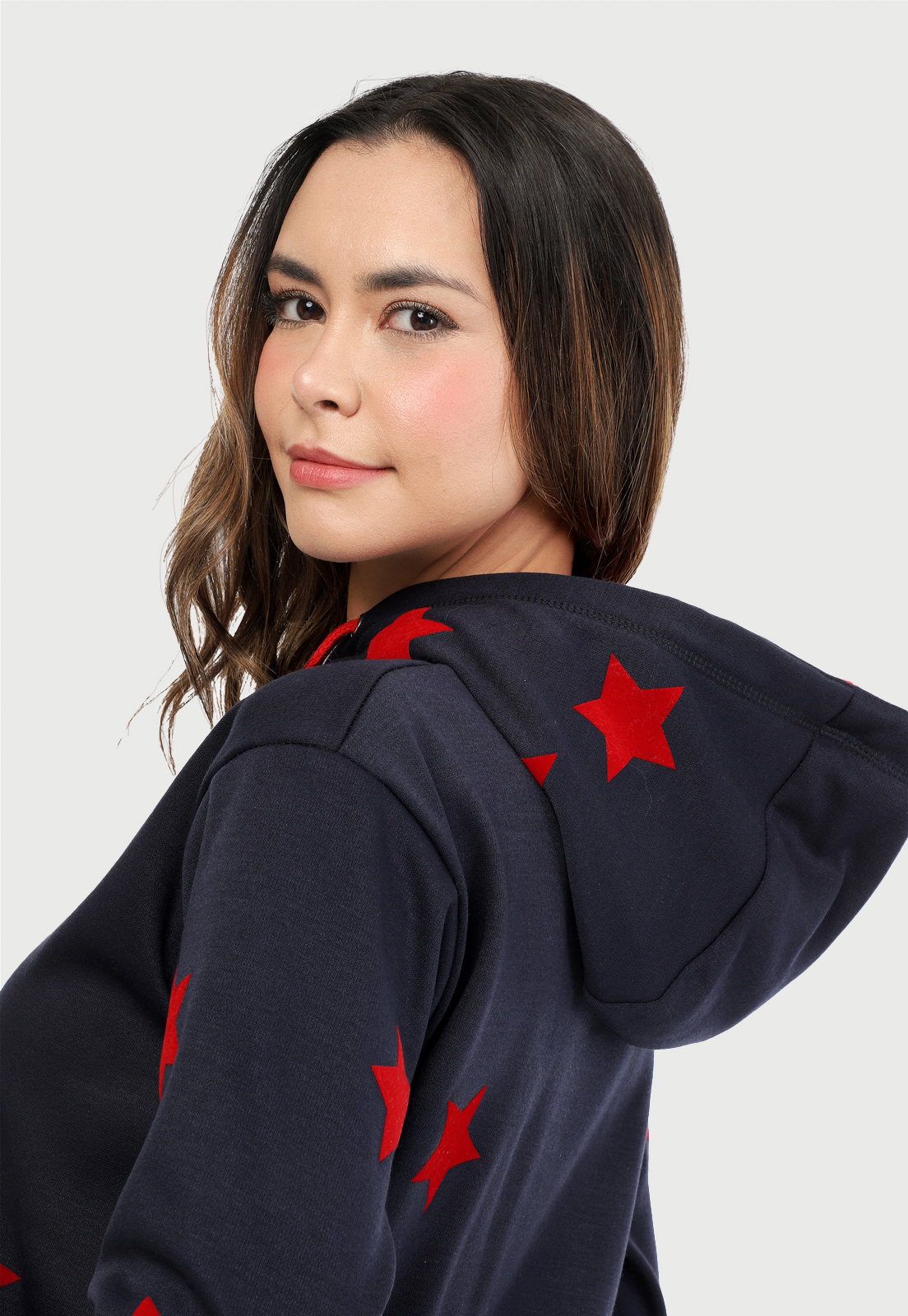 Buzo Hoodie para Mujer | Azul estrellas rojas | Arctic Fox