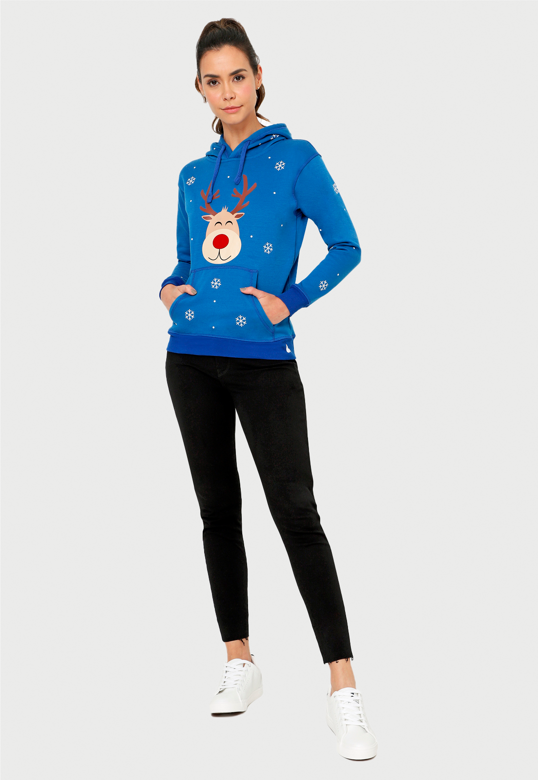Buzo Hoodie para Mujer | Azul | Colección Navidad Rudolph