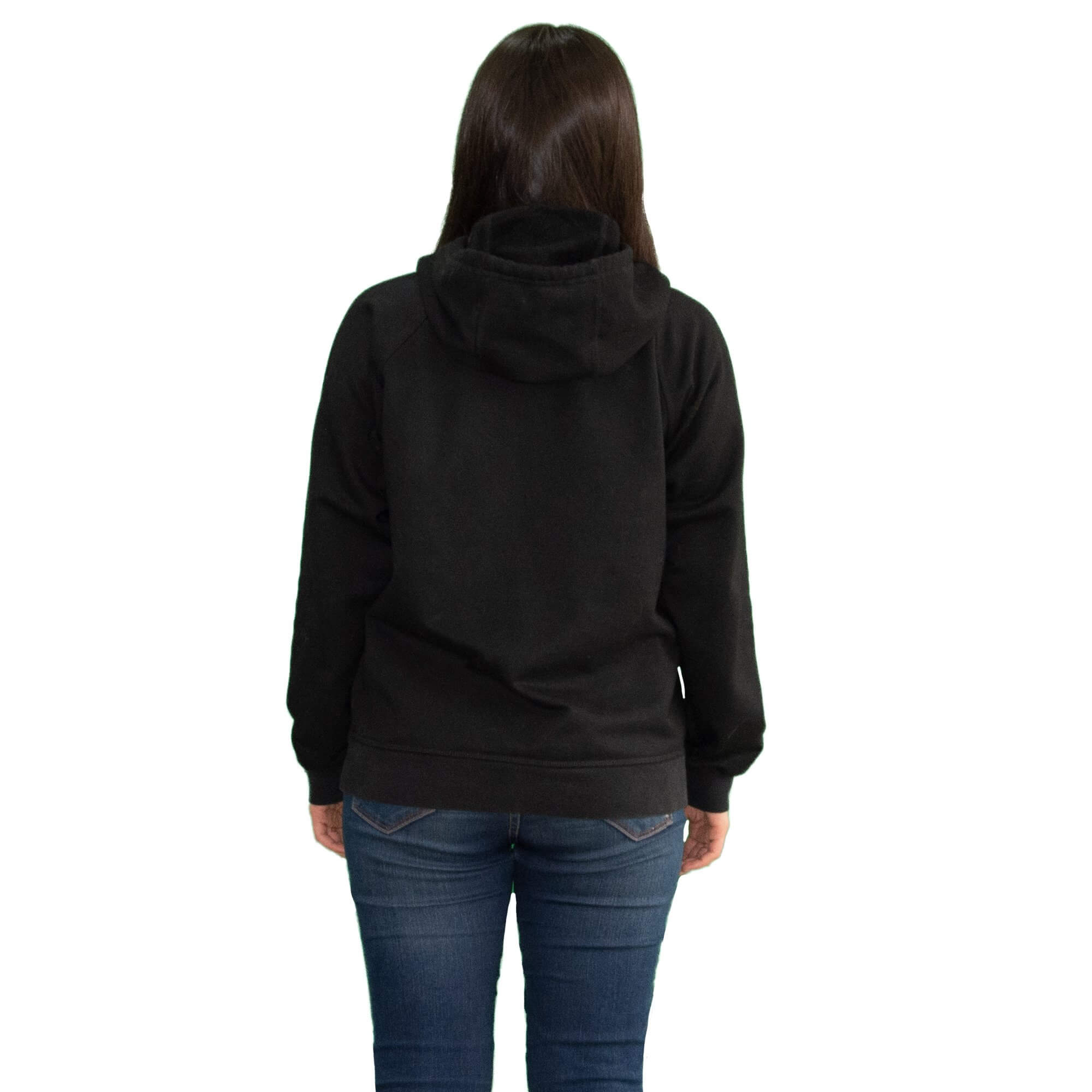 Mujer de espalda vistiendo una Chaqueta Hoodie Negra de Arctic Fox Colombia