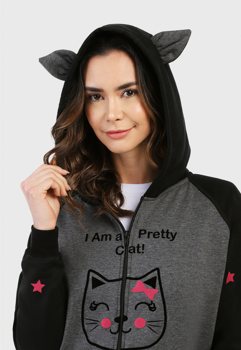 Chaqueta Hoodie para Mujer | Gris y Negra | Gata Pretty Cat