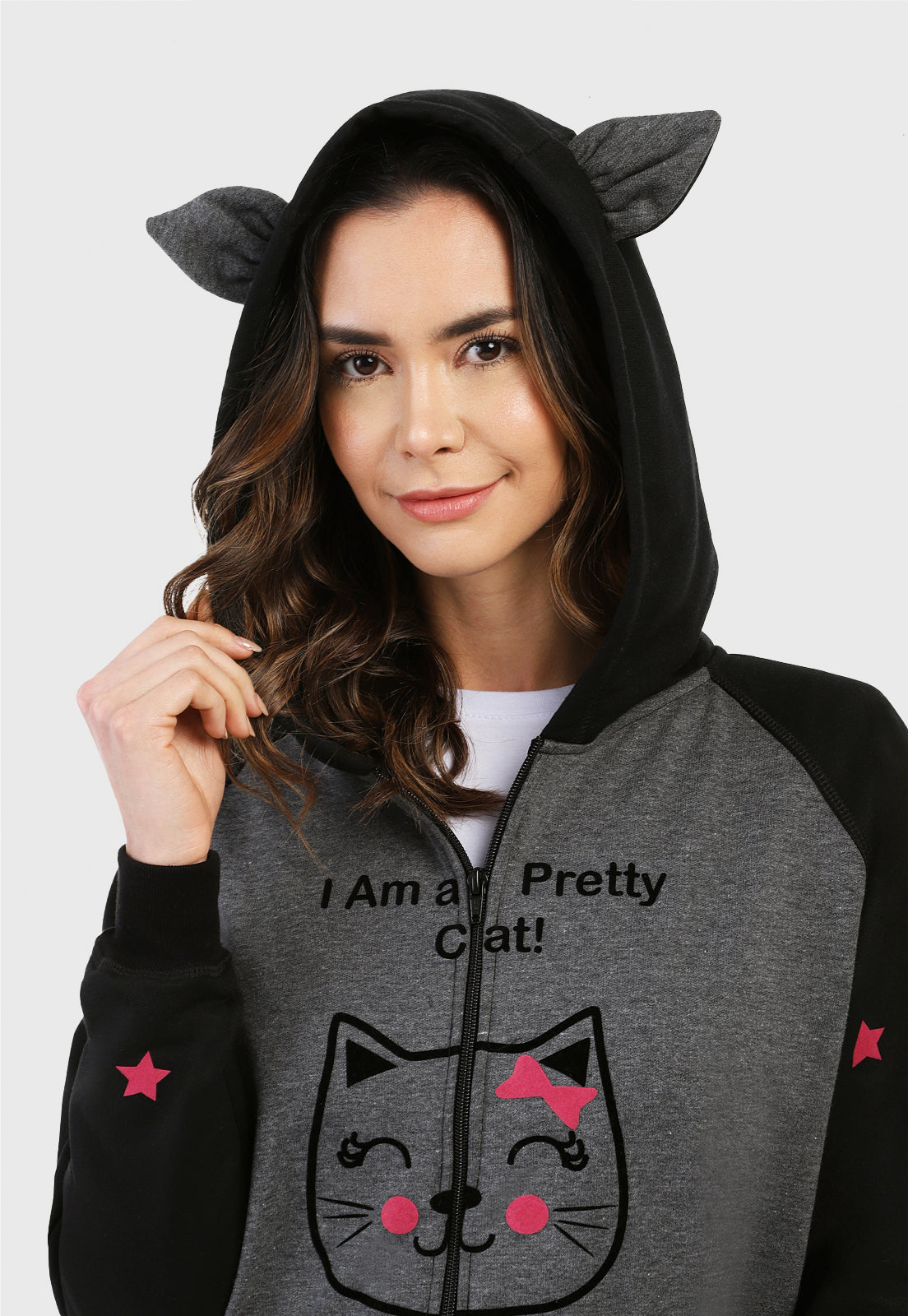Chaqueta Hoodie para Mujer | Gris y Negra | Gata Pretty Cat