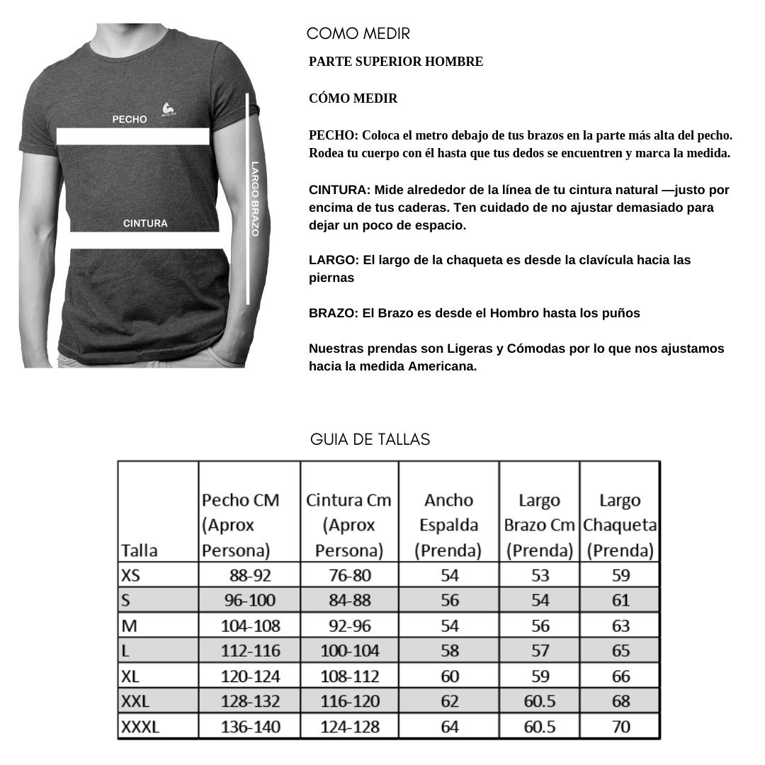 Tabla guía para las tallas de hombre Arctic Fox Colombia