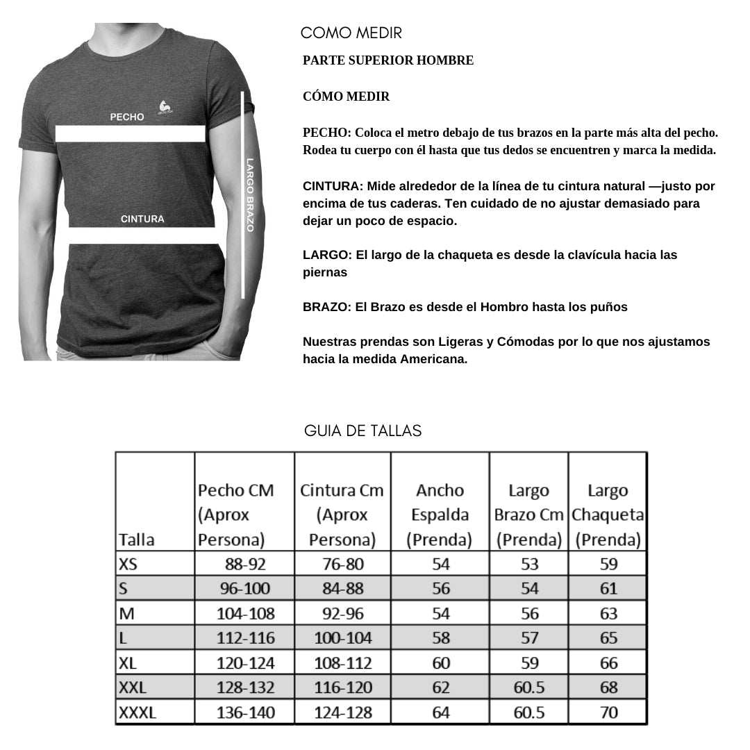 Tabla guía para las tallas de hombre Arctic Fox Colombia