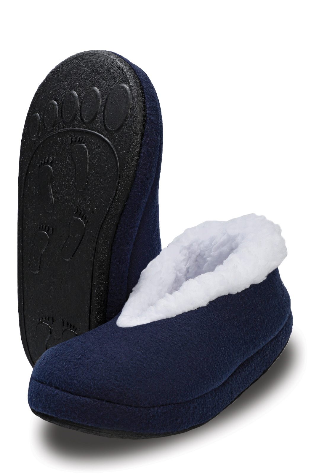 vita diagonal de pantuflas azules con peluche y suela de caucho