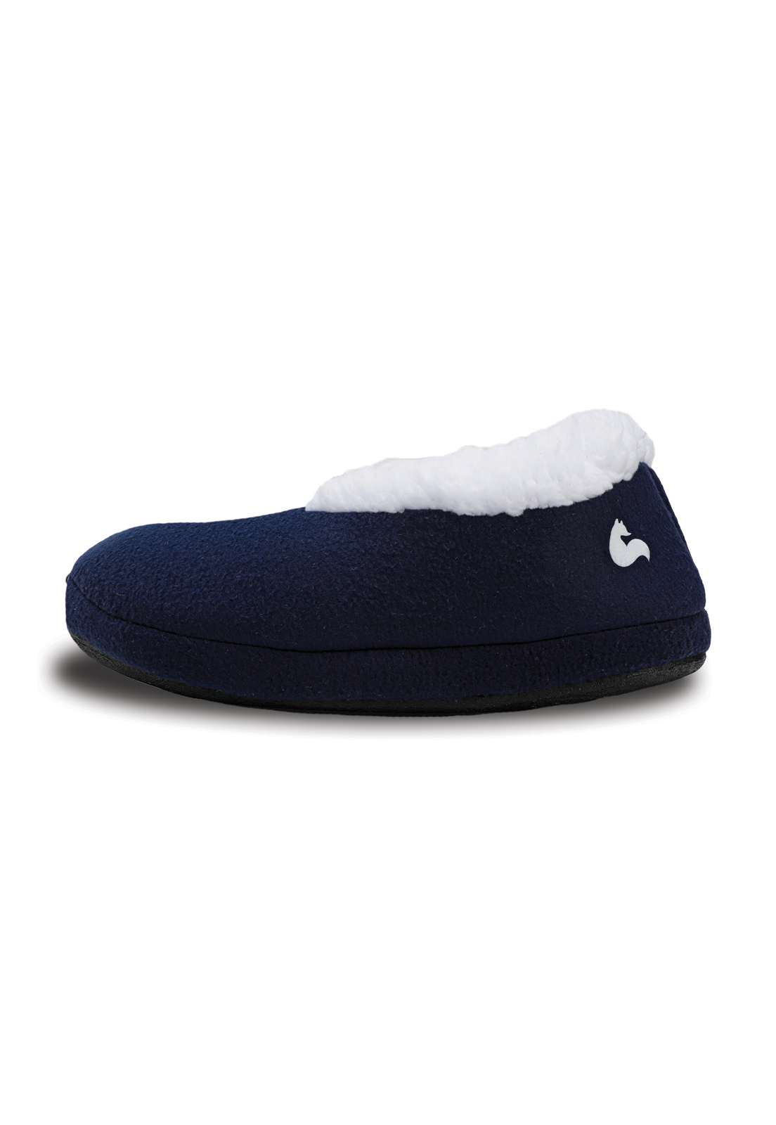 pantufla de color azul con suela de caucho y peluche