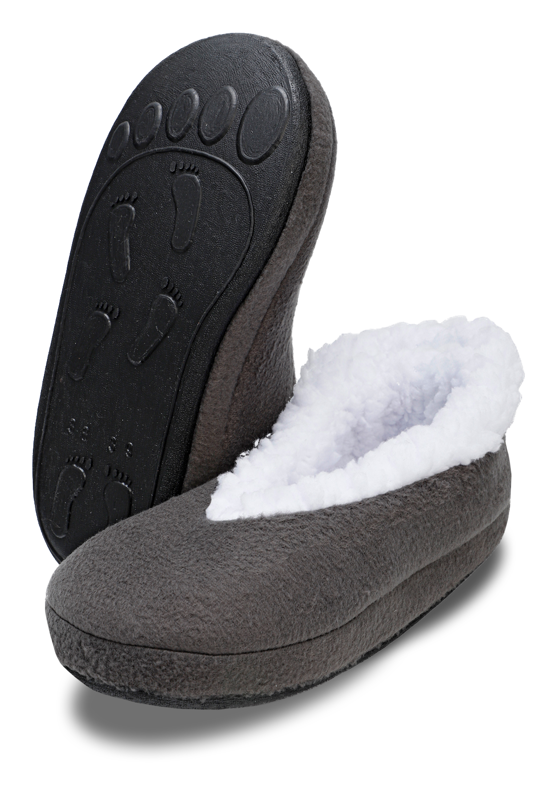 pantuflas grises con peluche interno y suela de caucho 