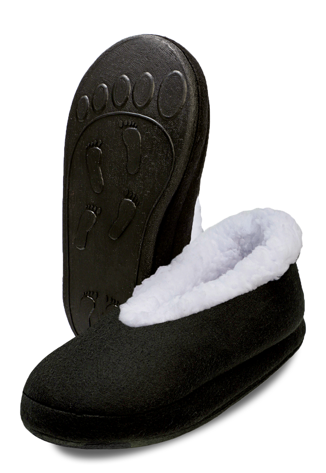 pantuflas negras forradas al interior con suave peluche tienen suela de caucho