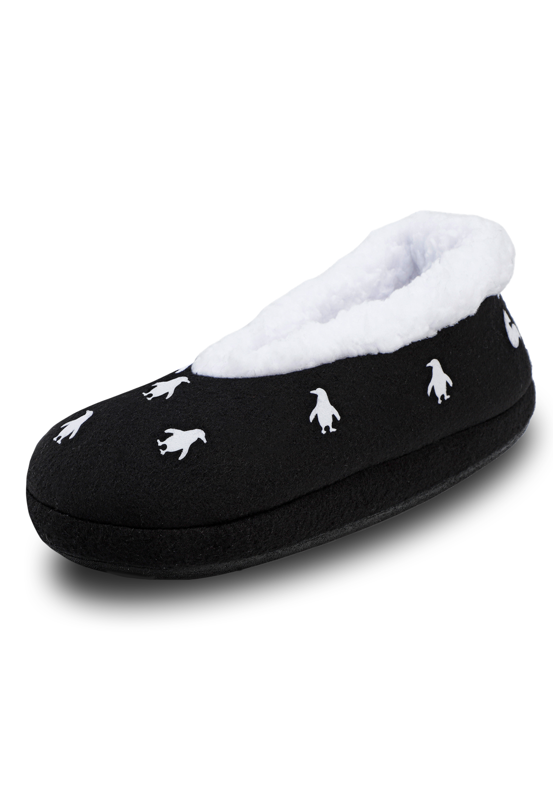 Frontal Pantuflas Cerradas con Pingüinos Blancos Estampados