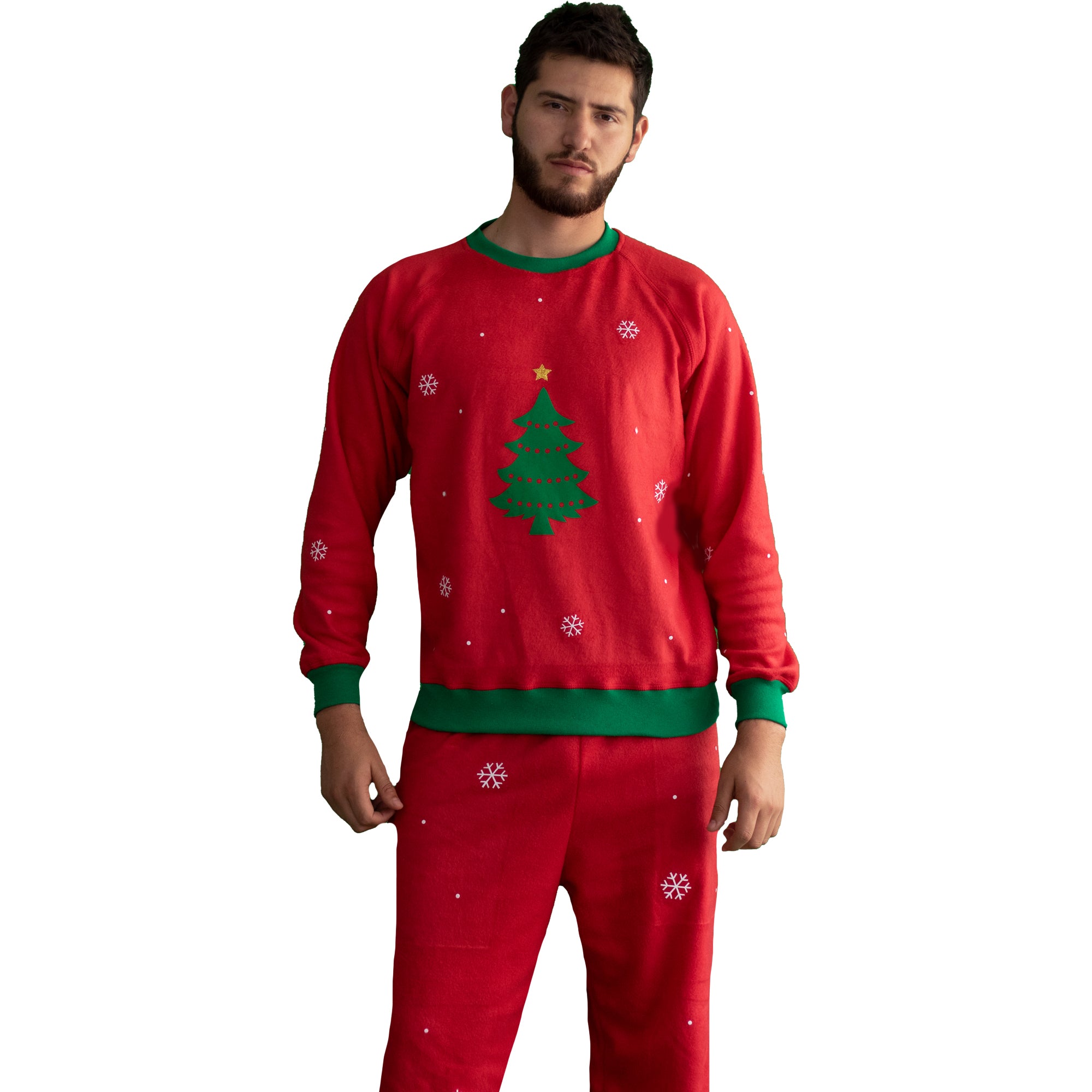 pijama de hombre navidad roja con arbol en el saco