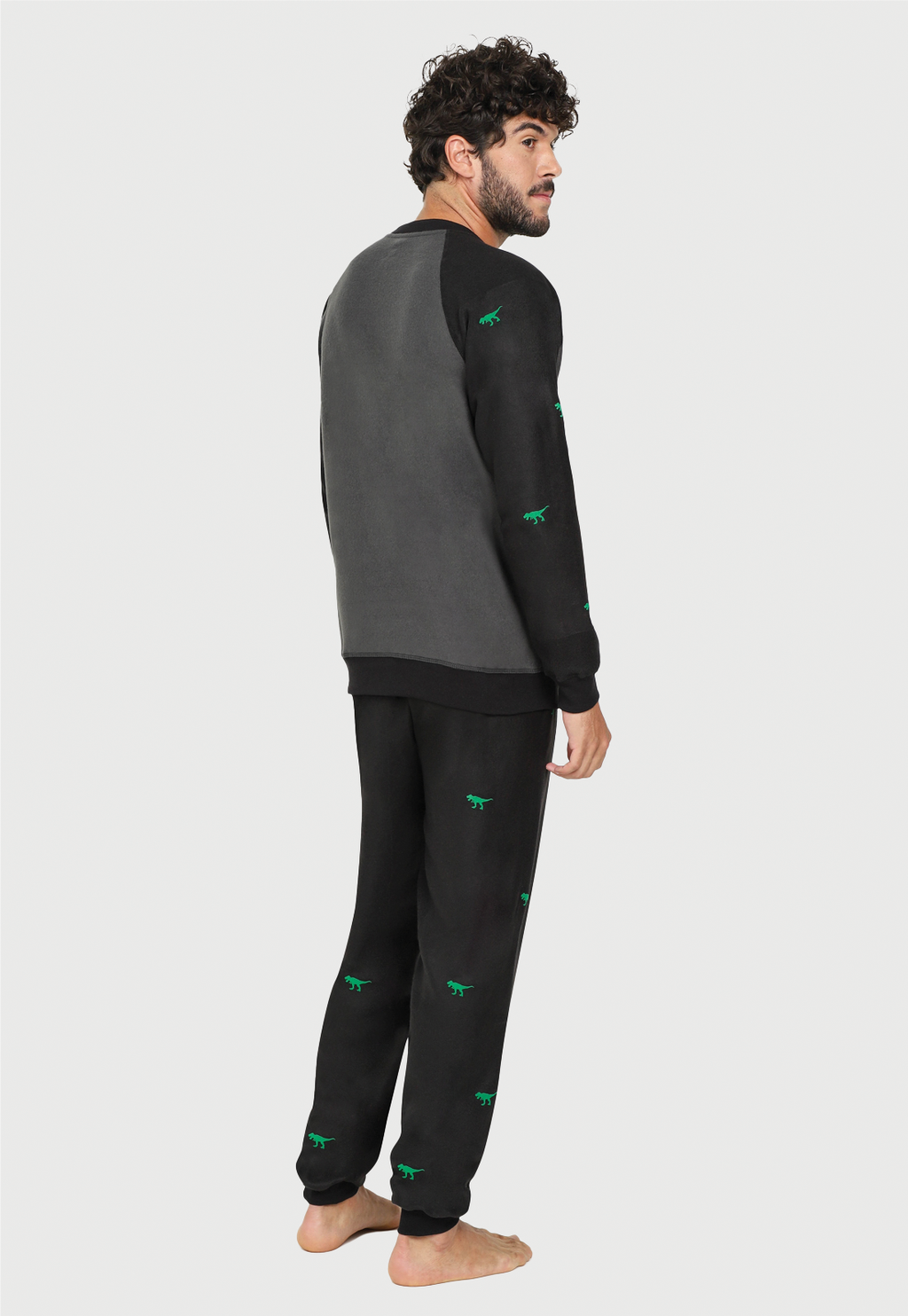 Pijama termica Hombre Negra | Dinosaurio T- Rex | Fleece |