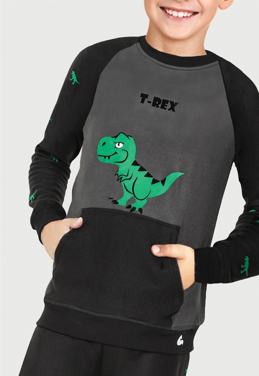 Pijama para Niños Negra gris | Tiranosaurio Rex | En Fleece