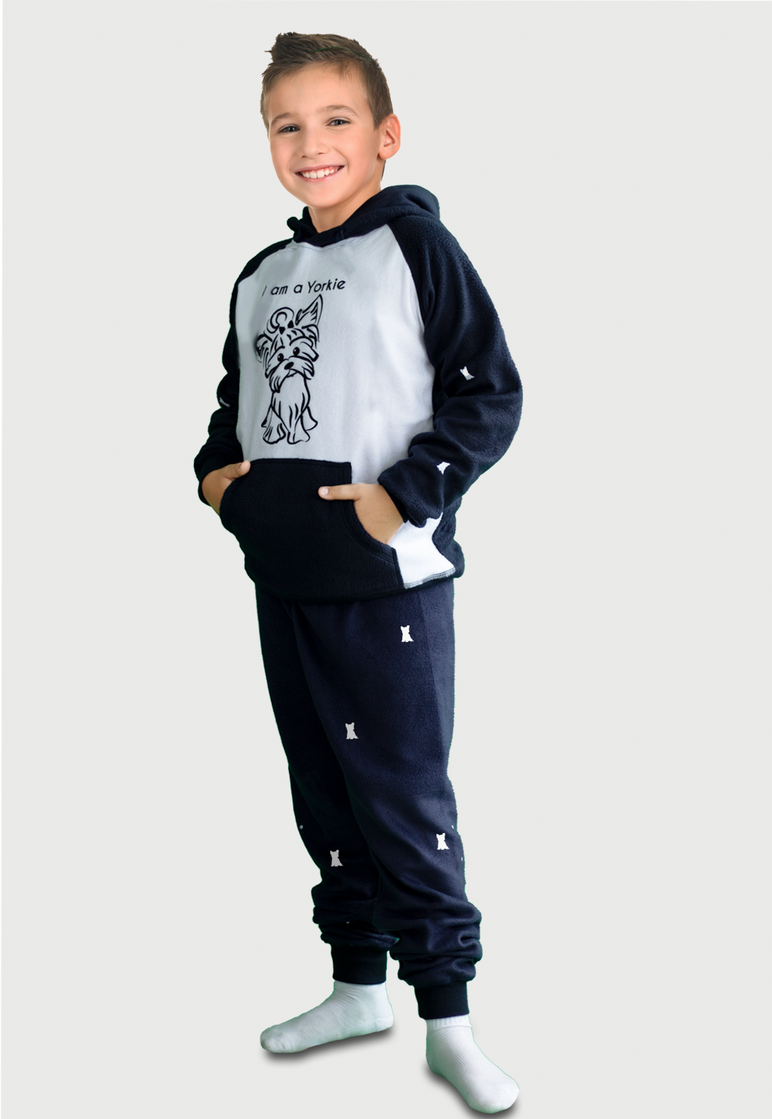 Pijama para Niños Azul Blanco | yorkie | elaborada en fleece