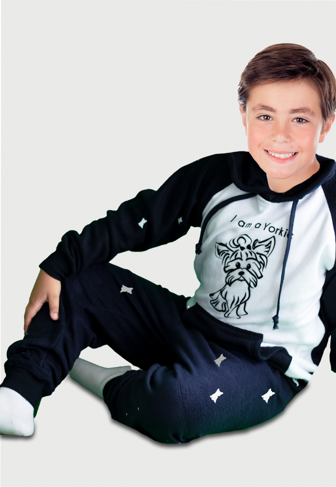 Pijama para Niños Azul Blanco | yorkie | elaborada en fleece