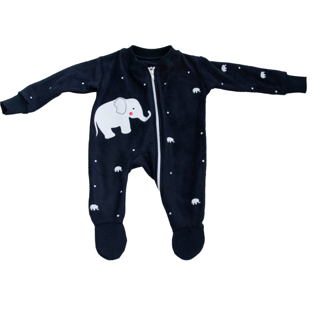Frontal de Pijama térmica para bebé, mameluco azul con lindo elefante bebé en el pecho, diseño de Arctic Fox Colombia
