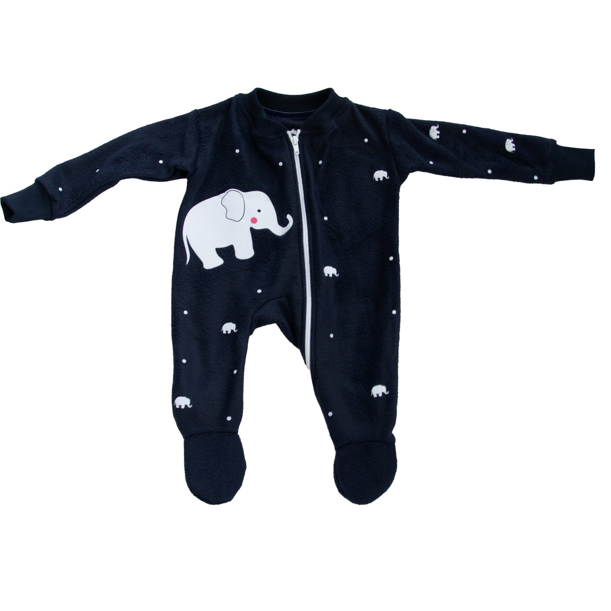 Frontal de Pijama térmica para bebé, mameluco azul con lindo elefante bebé en el pecho, diseño de Arctic Fox Colombia