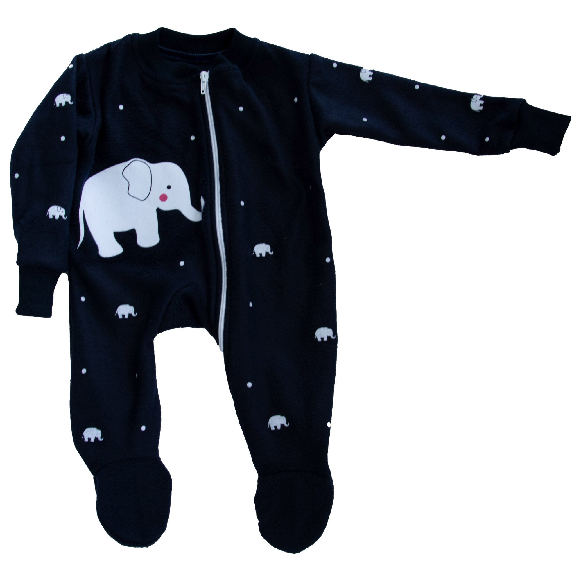 Frontal de Pijama térmica para bebé, mameluco azul con lindo elefante bebé en el pecho, diseño de Arctic Fox Colombia