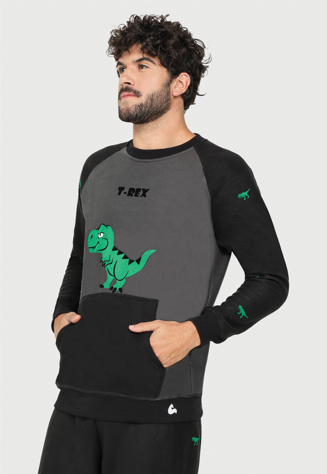 Pijama termica Hombre Negra | Dinosaurio T- Rex | Fleece |